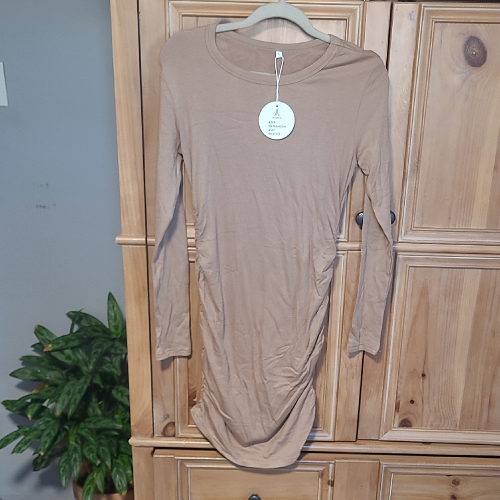 Long Sleeve Tan Dress